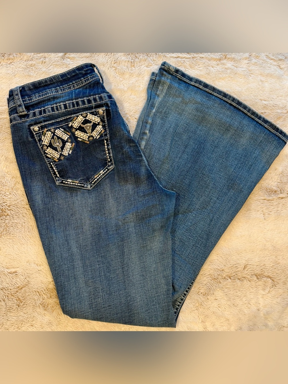 Grace Women’s Medium Blue Bootcut Jeans with Beaded Back Pockets